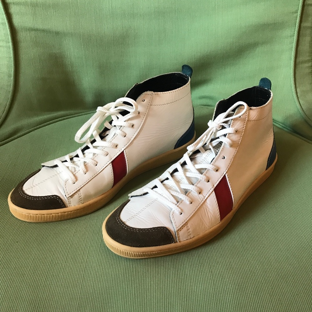 Sawa Tsagué White Red Blue Center Hi Leather Sneakers